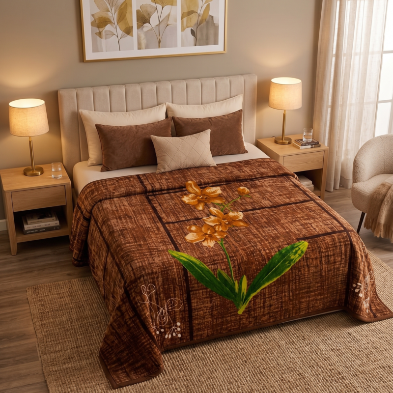 Rio Chocolate Brown & Mustard Blanket – Soft Single Ply Throw