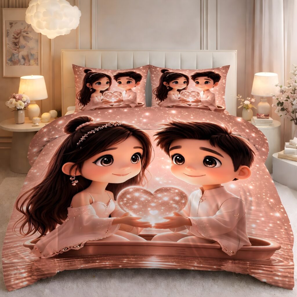 Linus Cute Couple Bed Sheet – Rose Gold & Peach Pink